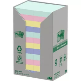   Öntapadó jegyzettömb, 38x51 mm, 24x100 lap, környezetbarát, 3M POSTIT "Nature", vegyes pasztell színek