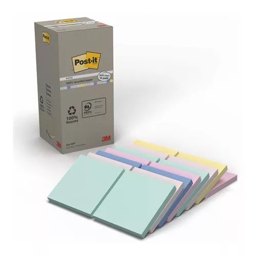 Öntapadó jegyzettömb, 76x76 mm, 16x100 lap, környezetbarát, 3M POSTIT "Nature", vegyes pasztell színek