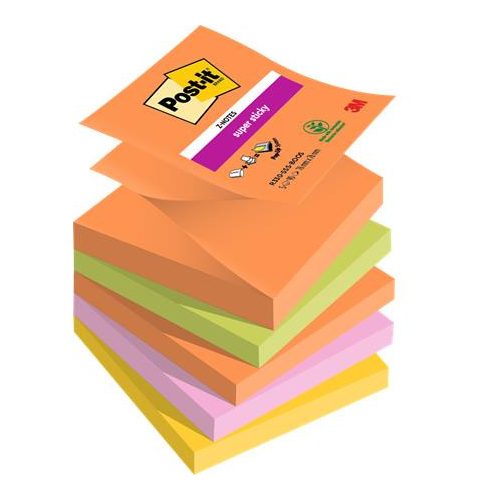 Öntapadó jegyzettömb, "Z", 76x76 mm, 5x90 lap, 3M POSTIT "Super Sticky Boots", vegyes színek
