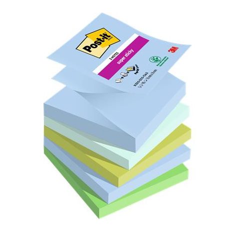 Öntapadó jegyzettömb, "Z", 76x76 mm, 5x90 lap, 3M POSTIT "Super Sticky Oasis", vegyes színek