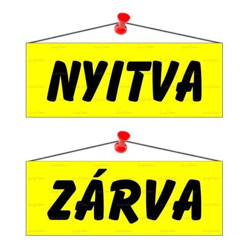 Információs tábla, 22x8,5 cm, kétoldalas, "Nyitva/Zárva", sárga