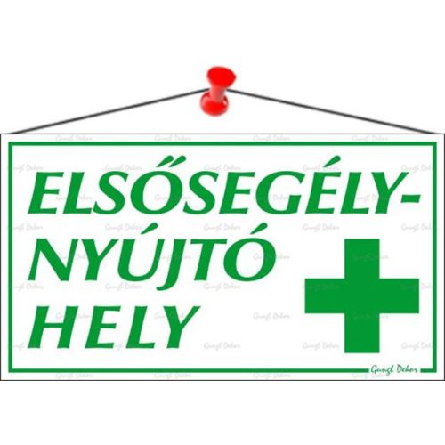 Információs tábla, 22,5x12,5 cm, "Elsősegélynyújtó hely"