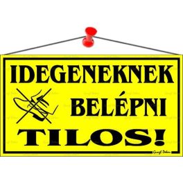   Információs tábla, 22,5x12,5 cm, "Idegeneknek belépni tilos!", sárga