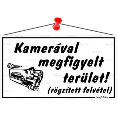 Információs tábla, 22,5x12,5 cm, "Kamerával megfigyelt terület", fehér