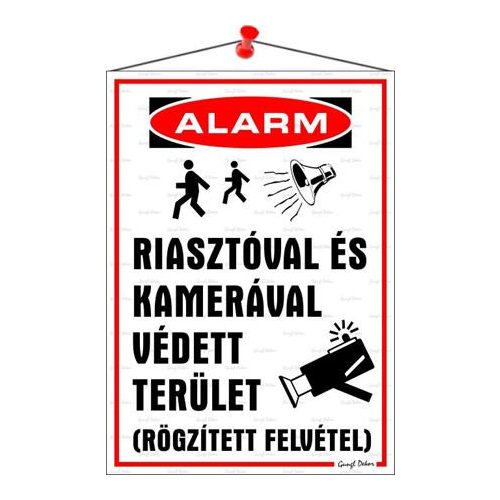 Információs tábla, 35x25 cm, "Riasztóval és kamerával védett terület"