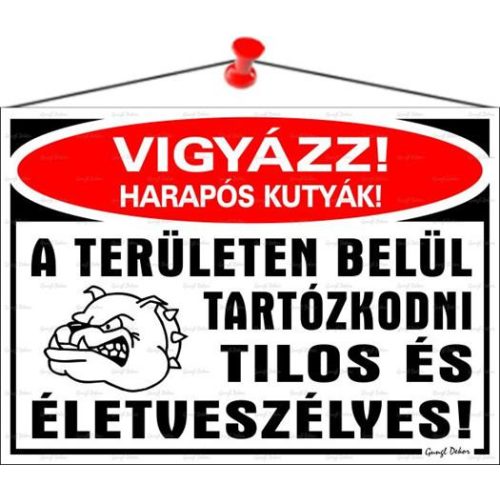 Információs tábla, 35x25 cm, "Vigyázz harapós kutyák!"