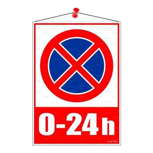 Információs tábla, 35x25 cm, 0-24h megállni tilos piktogram