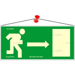   Információs tábla, 25x11,5 cm, fluoreszkáló, utánvilágítós, "Menekülési irány jobbra"
