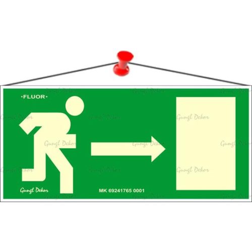 Információs tábla, 25x11,5 cm, fluoreszkáló, utánvilágítós, "Menekülési irány jobbra"