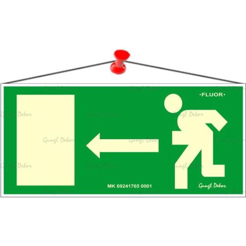 Információs tábla, 25x11,5 cm, fluoreszkáló, utánvilágítós, "Menekülési irány balra"