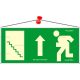 Információs tábla, 25x11,5 cm, fluoreszkáló, utánvilágítós, "Menekülési irány fel, lépcső balra"