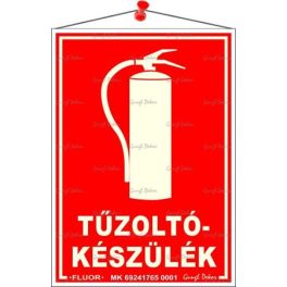   Információs tábla, 12,5x17,5 cm, fluoreszkáló, utánvilágítós, "Tűzoltókészülék"