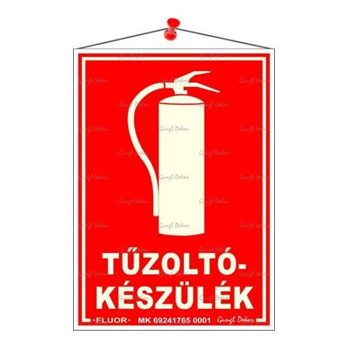 Információs tábla, 12,5x17,5 cm, fluoreszkáló, utánvilágítós, "Tűzoltókészülék"