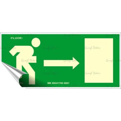 Információs matrica, 25x11,5 cm, fluoreszkáló, utánvilágítós, "Menekülési irány jobbra"
