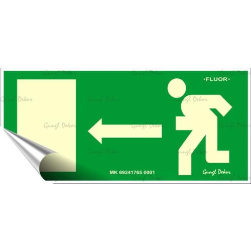 Információs matrica, 25x11,5 cm, fluoreszkáló, utánvilágítós, "Menekülési irány balra"
