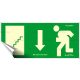 Információs matrica, 25x11,5 cm, fluoreszkáló, utánvilágítós, "Menekülési irány le, lépcső balra"