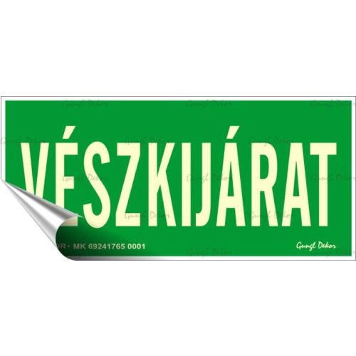 Információs matrica, 25x11,5 cm, fluoreszkáló, utánvilágítós, "Vészkijárat"