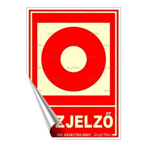 Információs matrica, 12,5x17,5 cm, fluoreszkáló, utánvilágítós, "Tűzjelző"