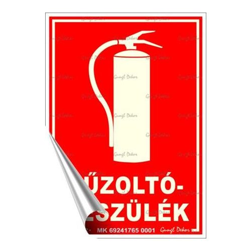 Információs matrica, 12,5x17,5 cm, fluoreszkáló, utánvilágítós, "Tűzoltókészülék"