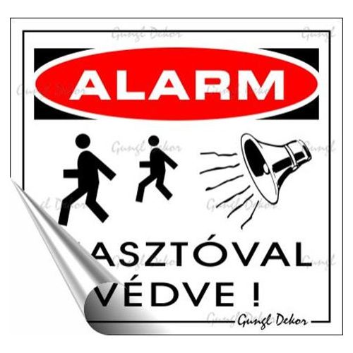 Információs matrica, 8,7x8,3 cm, "Riasztóval védve"