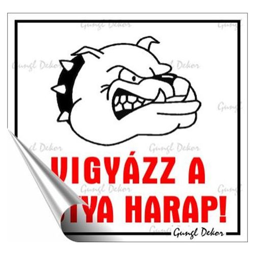 Információs matrica, 8,7x8,3 cm, "Vigyázz a kutya harap!"