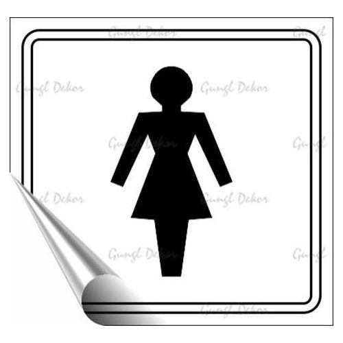 Információs matrica, 8,7x8,3 cm, toalett, női szimbólum, fehér/fekete