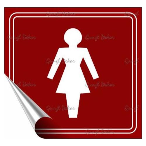 Információs matrica, 8,7x8,3 cm, toalett, női szimbólum, burgundi vörös/fehér