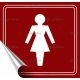 Információs matrica, 8,7x8,3 cm, toalett, női szimbólum, burgundi vörös/fehér