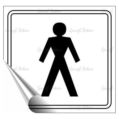 Információs matrica, 8,7x8,3 cm, toalett, férfi szimbólum, fehér/fekete