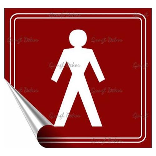 Információs matrica, 8,7x8,3 cm, toalett, férfi szimbólum, burgundi vörös/fehér