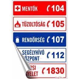   Információs matrica, 25x17,5 cm, "Segélyhívószámok"
