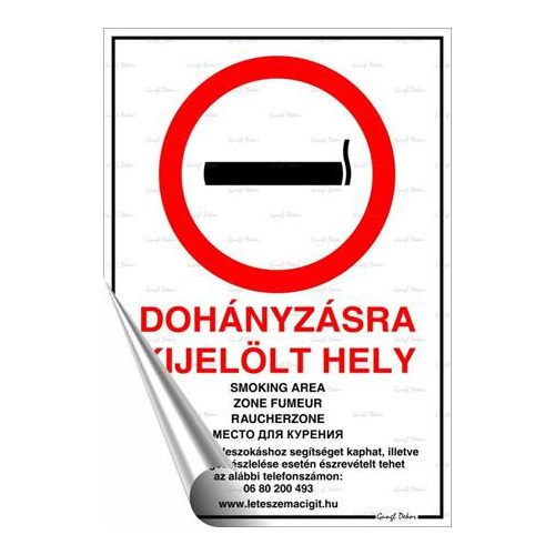 Információs matrica, 21x30 cm, "Dohányzásra kijelölt hely"