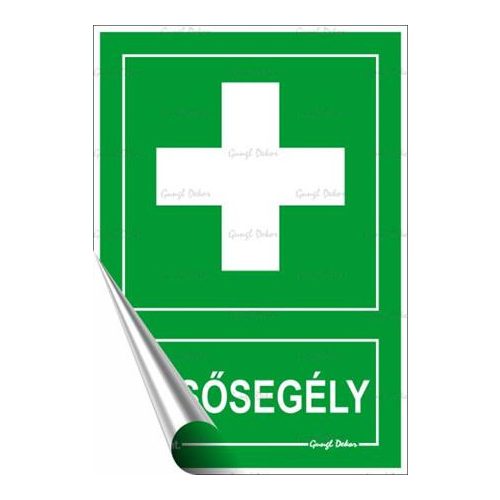 Információs matrica, 11,6x16,6 cm, "Elsősegély"