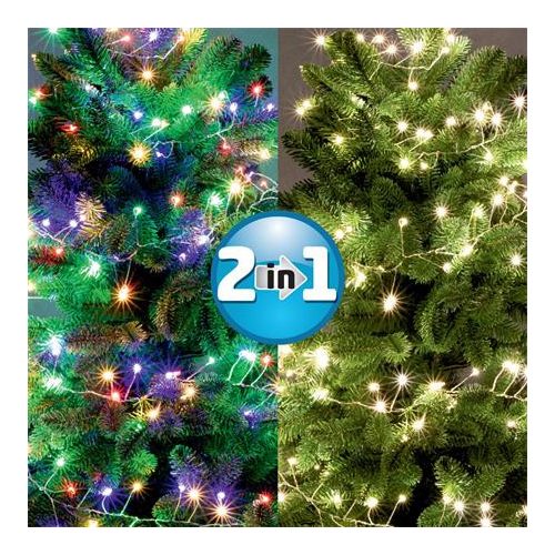 Fényfüzér, kül- és beltéri, 600 db microLED, színes/melegfehér, 9 m, HOME