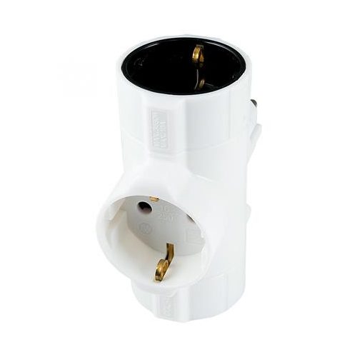 T elosztó, álló, 3 földelt aljzat, HOME, fehér