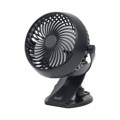 Hordozható mini ventilátor, csíptetővel, akkumulátoros, 10 cm, HOME, fekete