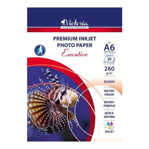 Fotópapír, tintasugaras, A6, 260 g, magasfényű, VICTORIA PAPER "Executive"