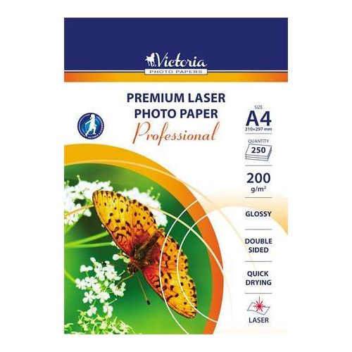 Fotópapír, lézer, A4, 200 g, fényes, kétoldalas, VICTORIA PAPER "Professional"