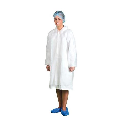Látogató köpeny, egyszer használatos, polipropilén, M méret, fehér, 10 db