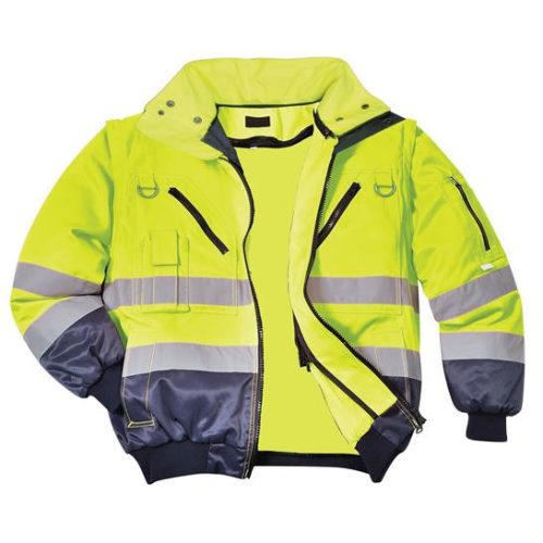 Munkavédelmi kabát, jól láthatósági, 3 az 1-ben, M méret " Hi-Vis", sárga-tengerészkék