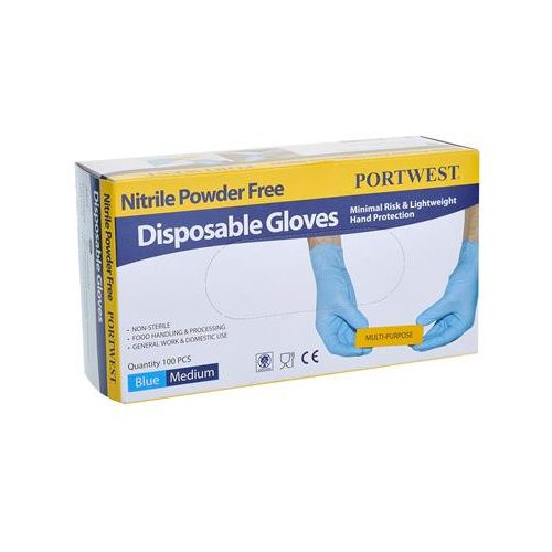Védőkesztyű, egyszer használatos, nitril, L méret, púder nélküli, kék