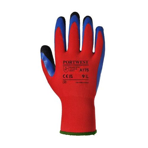 Védőkesztyű, latex, M méret "Duo-Flex", piros-kék