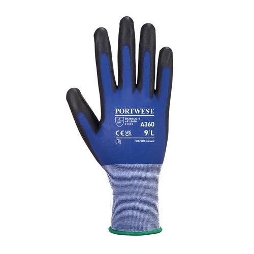 Védőkesztyű, nylon, PU tenyéren mártott, M méret "Senti-Flex", kék