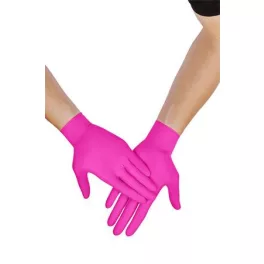  Védőkesztyű, egyszer használatos, nitril, L méret, 100 db, púder nélküli, magenta