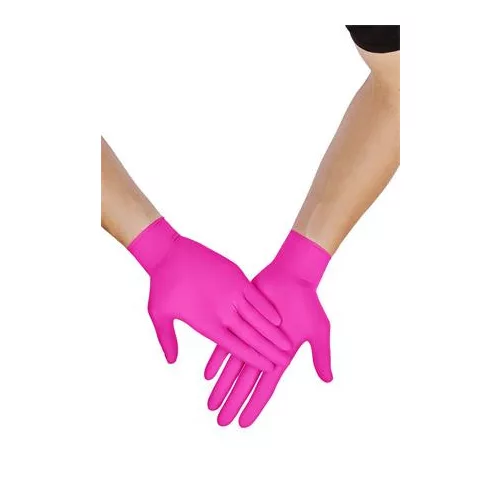 Védőkesztyű, egyszer használatos, nitril, L méret, 100 db, púder nélküli, magenta
