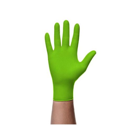 Védőkesztyű, egyszer használatos, nitril, XXL méret, 50 db, púder nélküli, gyémánt textúrált megerősített, zöld