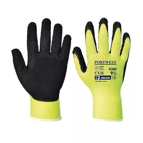 Védőkesztyű, nylon, latexhab, tenyerén mártott, L méret "Hi-Vis Grip", sárga