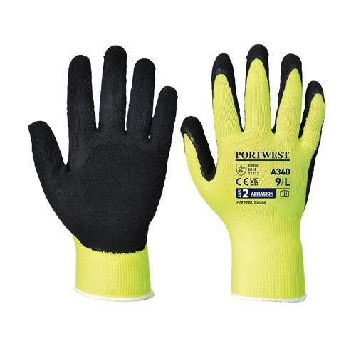 Védőkesztyű, nylon, latexhab, tenyerén mártott, S méret "Hi-Vis Grip", sárga