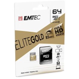   Memóriakártya, microSDXC, 64GB, UHS-I/U1, 85/20 MB/s, adapter, EMTEC "Elite Gold"