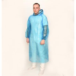 Fólia esőkabát, egyszer használatos, kapucnis, kék